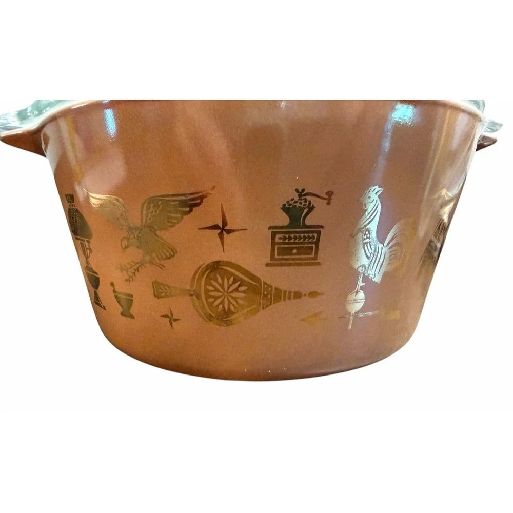 PYREX  Early Americana Casserole Dish 1 qt Brown Gold Pattern #473 with Lid USA